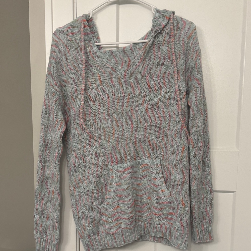 Mystree Gray and Pink V-Neck Sweater